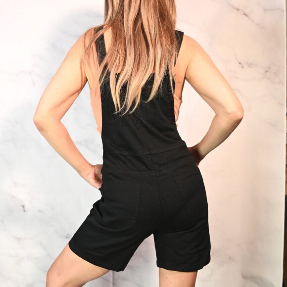 Black Stretch Short Overalls by Fashion Design - Picture 2 of 4